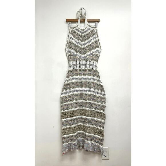 NWT Ramy Brook Cara Sequin Halter Neck Crochet Knit Bodycon Midi Dress - Large - Picture 5 of 16